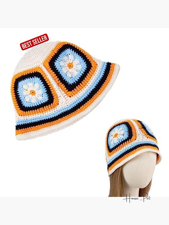 Handmade Crochet Knitted Bucket Hat Floral Pattern Adjustable main image 5